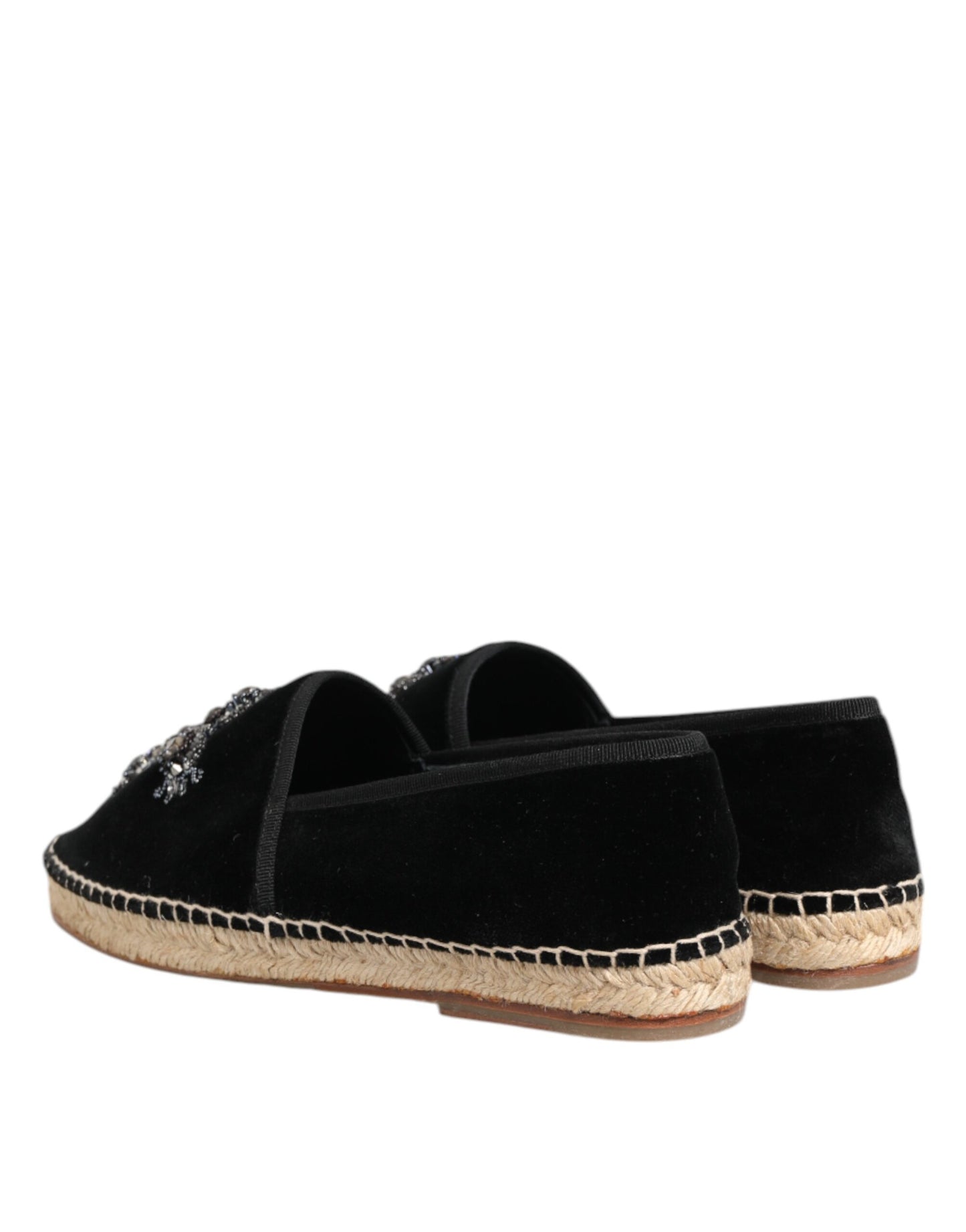 Dolce & Gabbana Schwarzes Kreuz Kristall Slip On Espadrille Schuhe