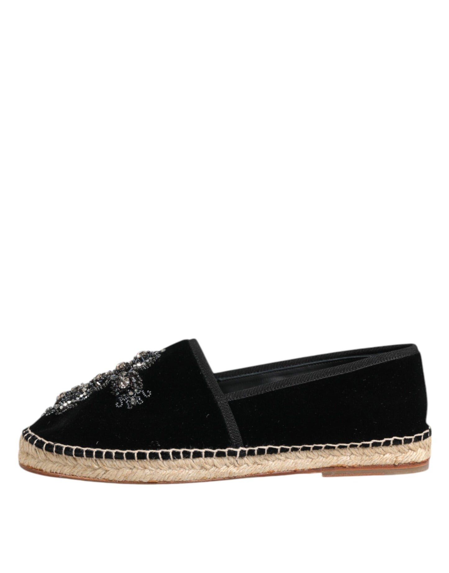 Dolce & Gabbana Schwarzes Kreuz Kristall Slip On Espadrille Schuhe