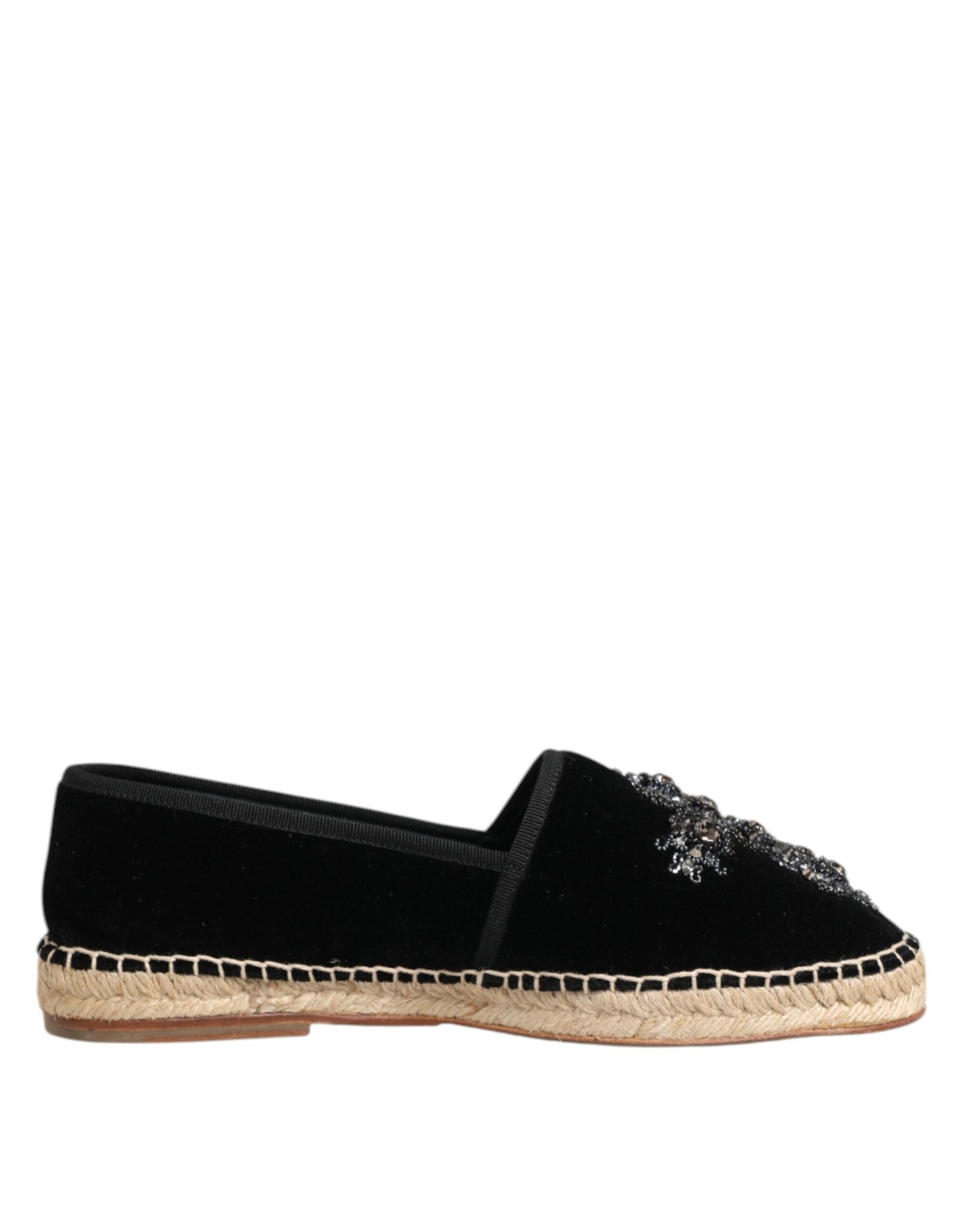 Dolce & Gabbana Schwarzes Kreuz Kristall Slip On Espadrille Schuhe