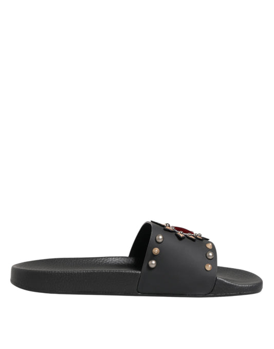 Dolce & Gabbana Schwarzer Gummi Sacred Heart Slides Männer Beachwear Schuhe