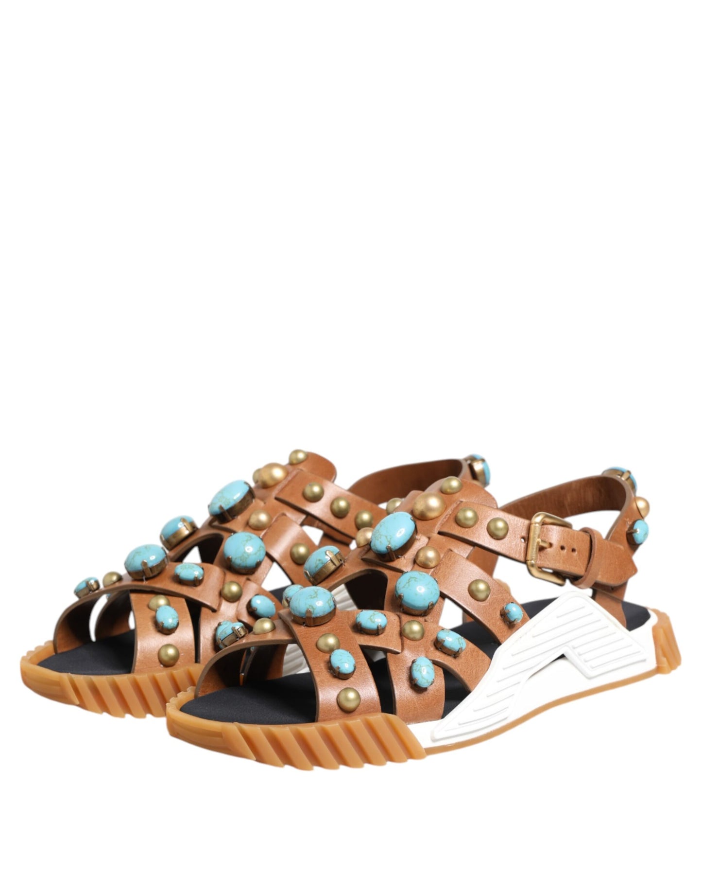 Dolce & Gabbana Braunes Leder Nietenschuhe Sandalen Schuhe