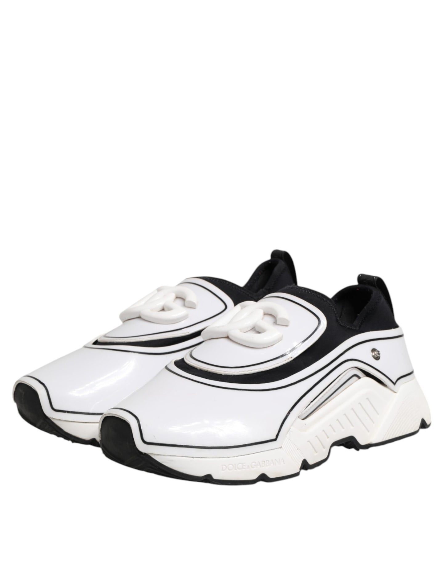 Dolce & Gabbana Weiß Schwarz Logo Plaque Daymaster Männer Turnschuhe Schuhe
