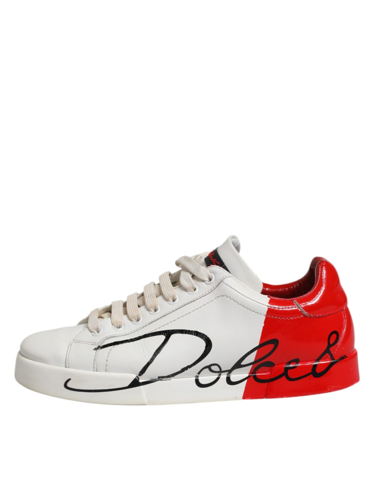 Dolce & Gabbana Weiß Rot Leder Logo Low Top Sneakers Schuhe