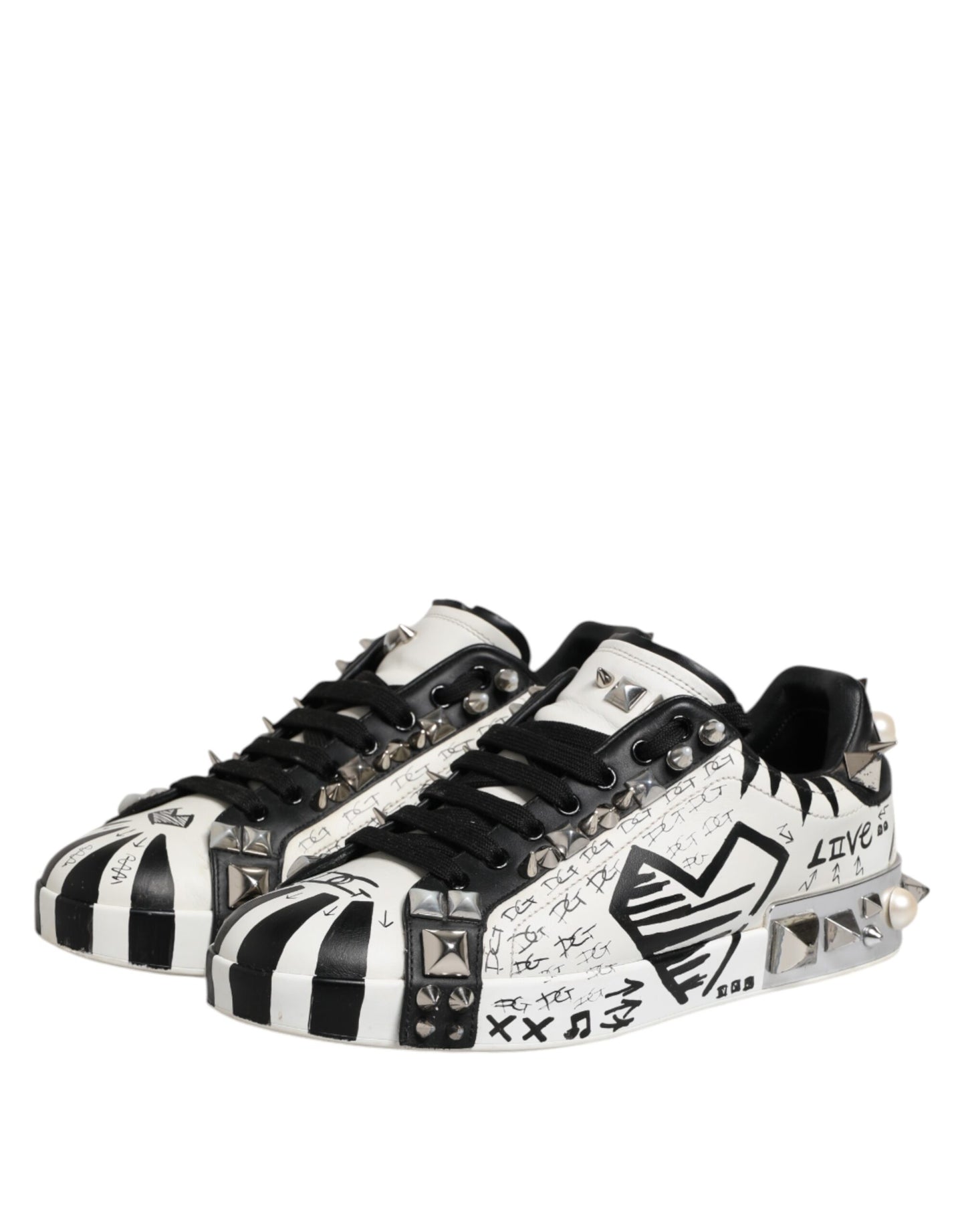 Dolce & Gabbana Schwarz Weiß Nieten Low Top Sneakers Schuhe