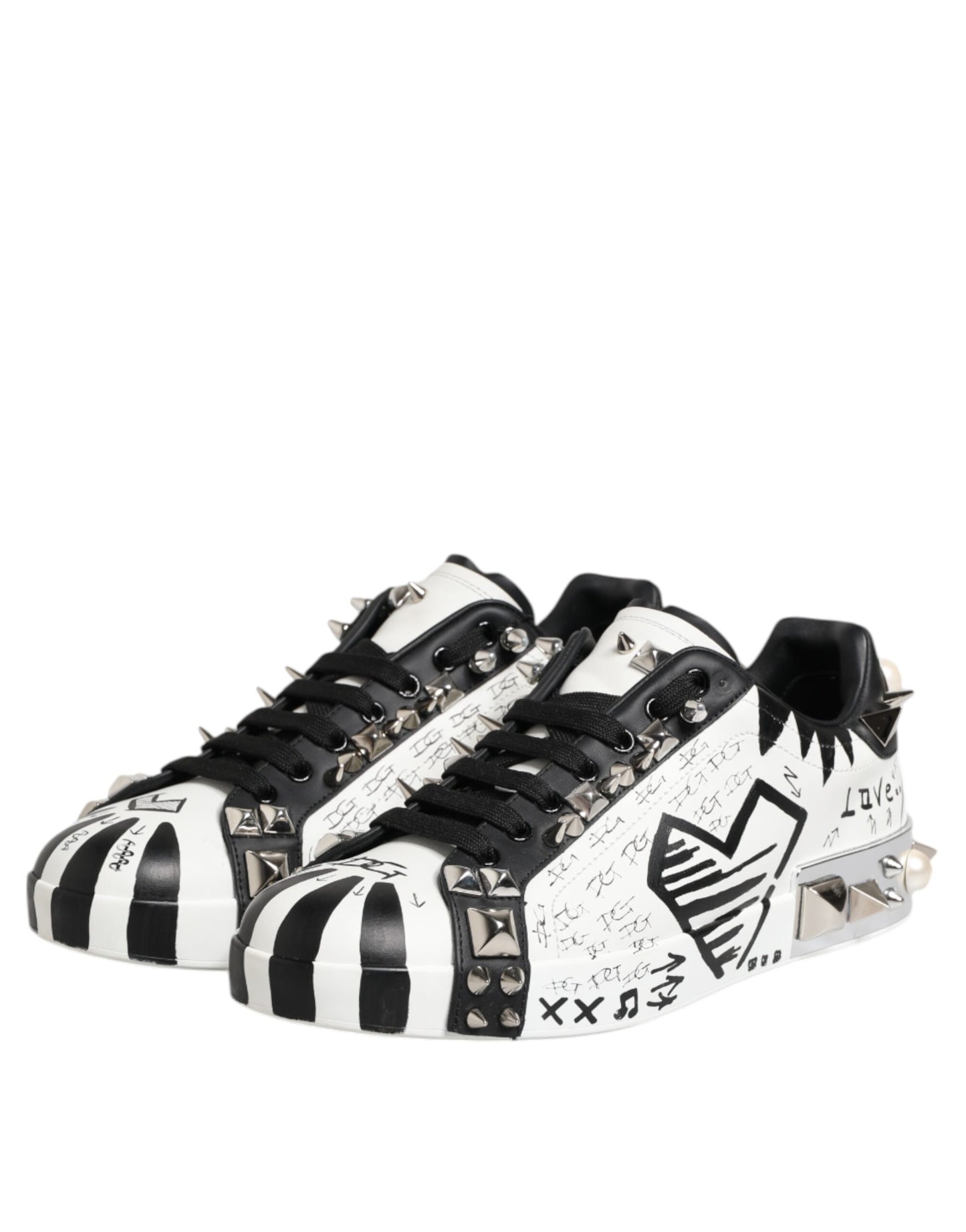 Dolce & Gabbana Schwarz Weiß Nieten Low Top Sneakers Schuhe