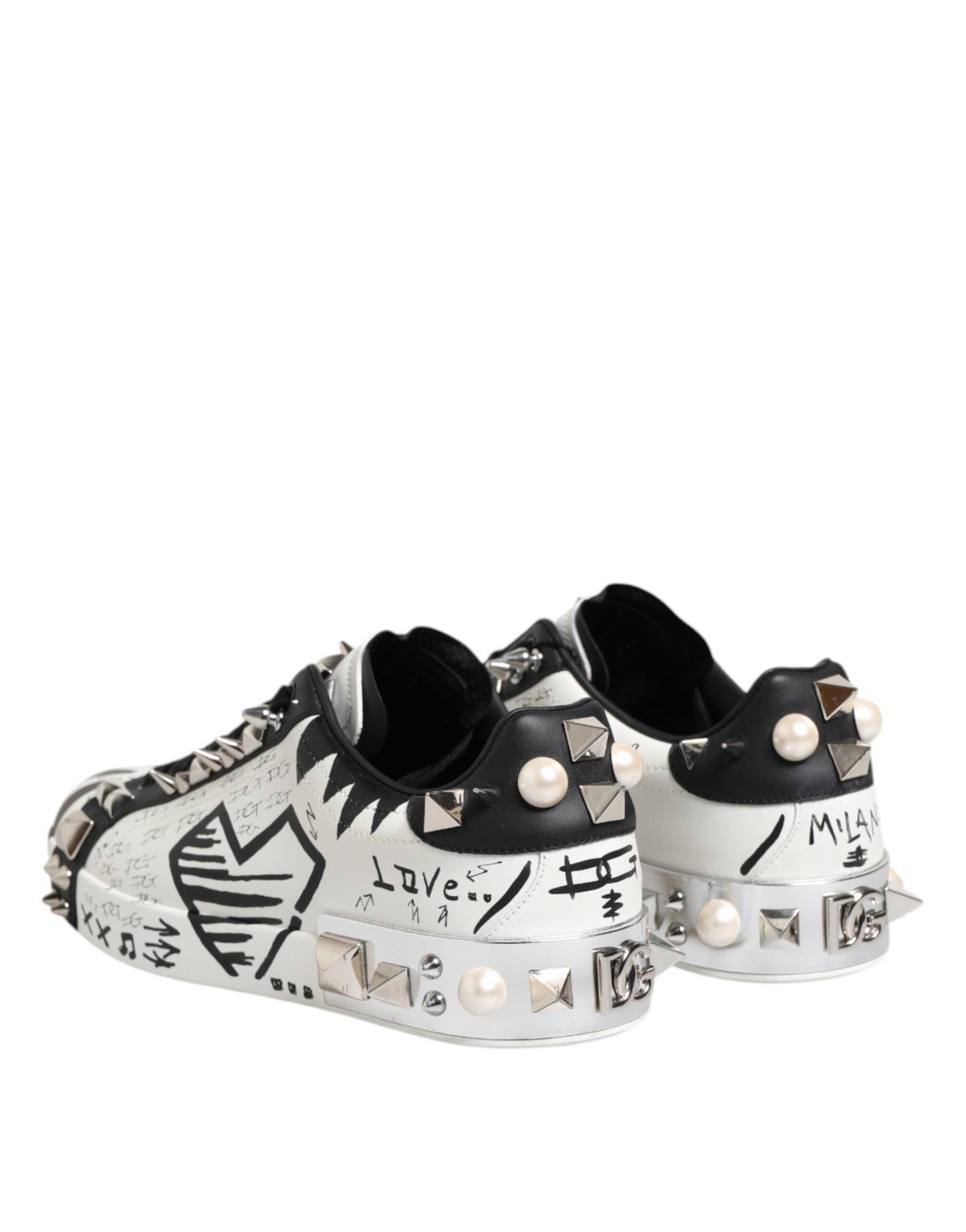 Dolce & Gabbana Schwarz Weiß Nieten Low Top Sneakers Schuhe
