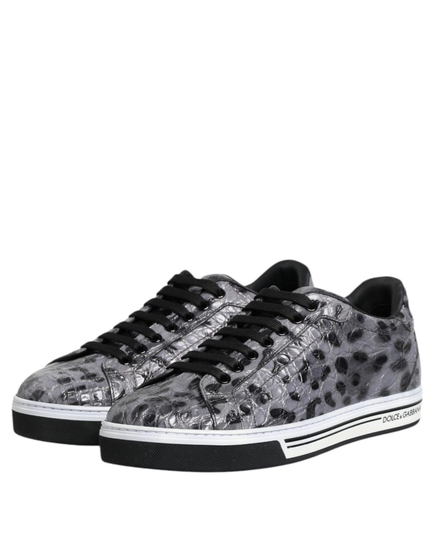 Dolce & Gabbana Graue Leder Leopard Low Top Sneakers Schuhe