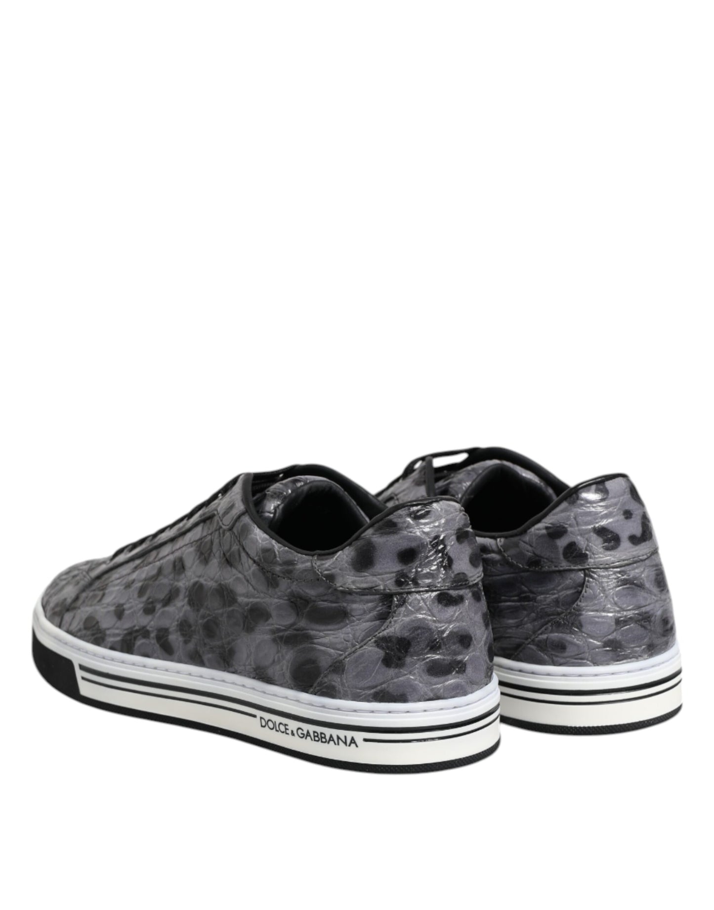 Dolce & Gabbana Graue Leder Leopard Low Top Sneakers Schuhe