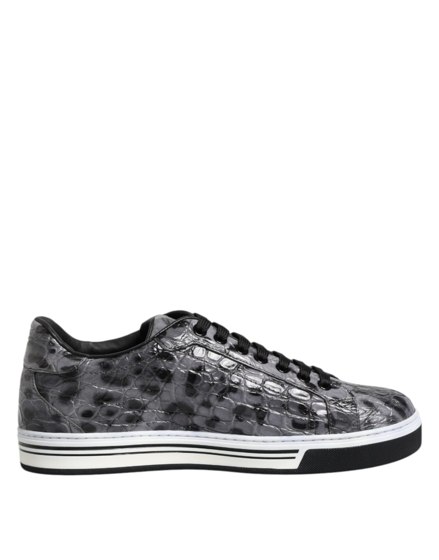 Dolce & Gabbana Graue Leder Leopard Low Top Sneakers Schuhe