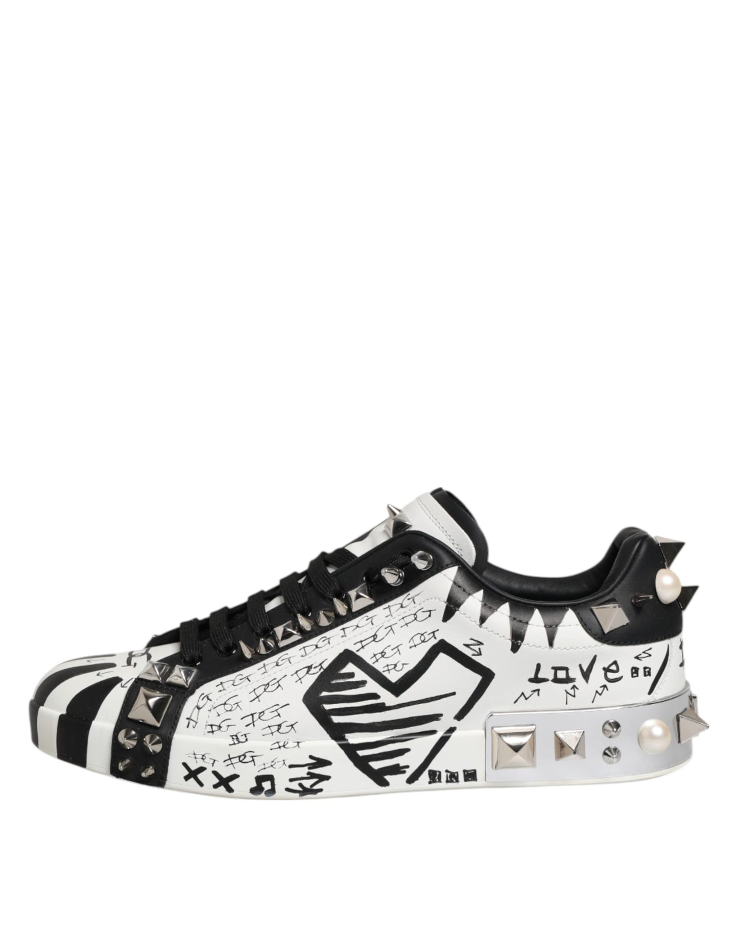 Dolce & Gabbana Schwarz Weiß Nieten Low Top Sneakers Schuhe