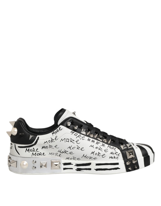 Dolce & Gabbana Schwarz Weiß Nieten Low Top Sneakers Schuhe