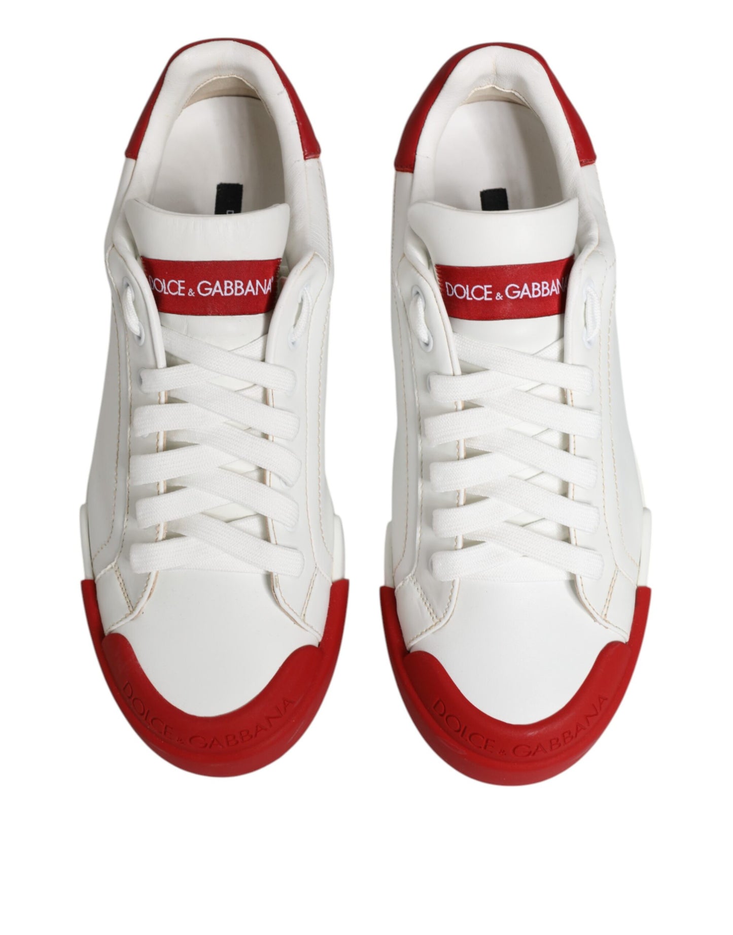 Dolce & Gabbana Weiß Rot Leder Lace Up Turnschuhe Schuhe