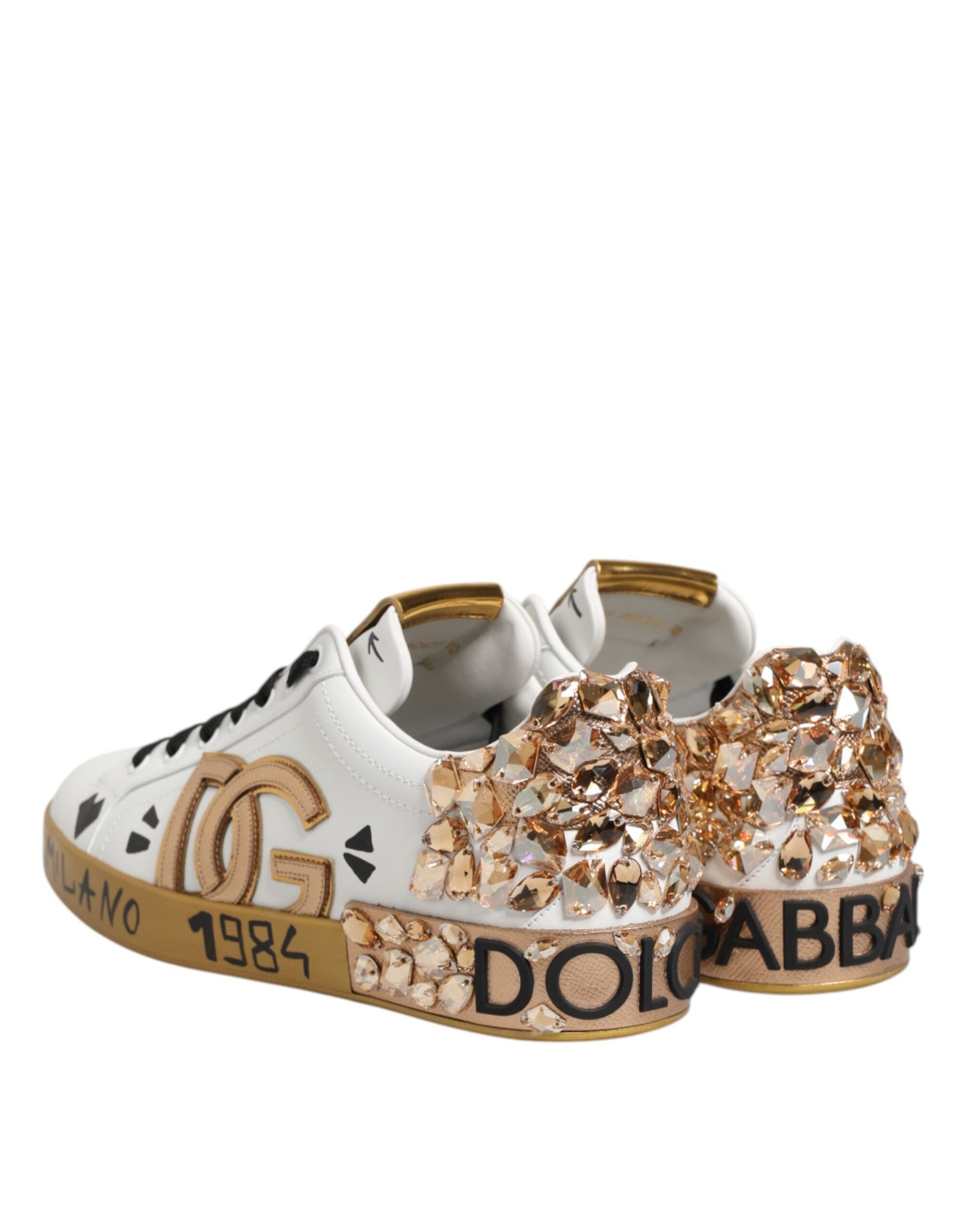 Dolce & Gabbana Weiß Gold Kristall Portofino Turnschuhe Schuhe