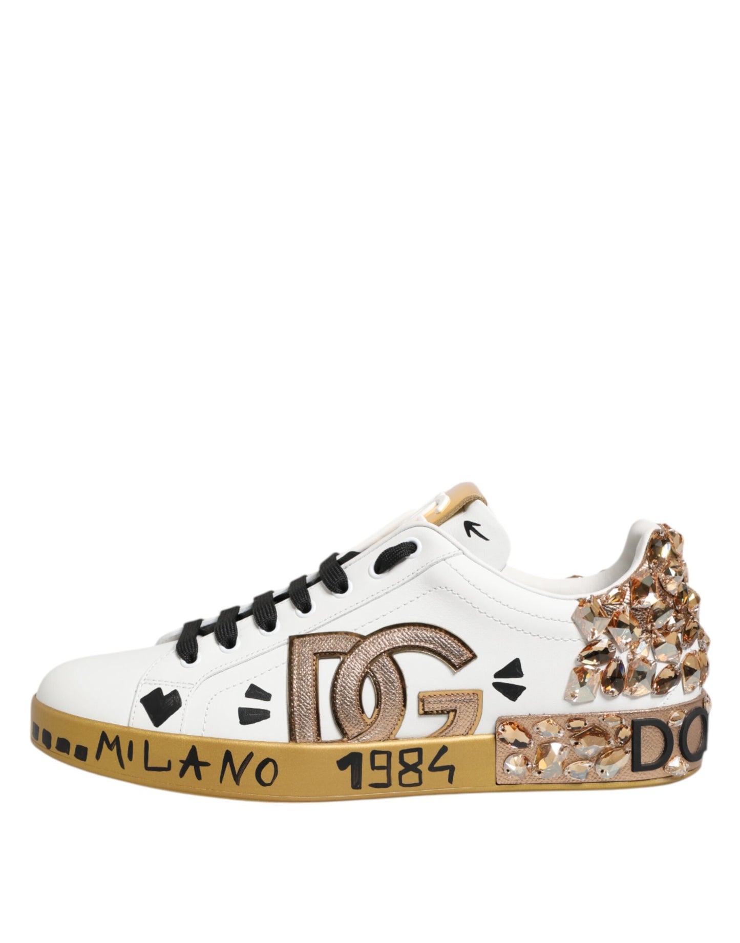 Dolce & Gabbana Weiß Gold Kristall Portofino Turnschuhe Schuhe