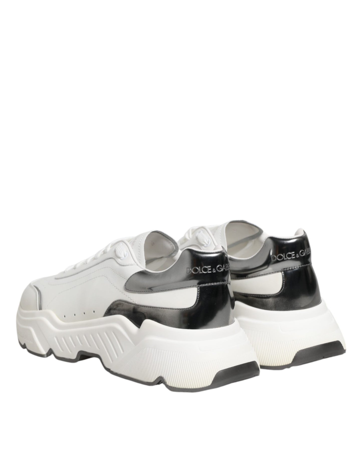 Dolce & Gabbana Weiß Silber DAYMASTER Leder Turnschuhe Schuhe