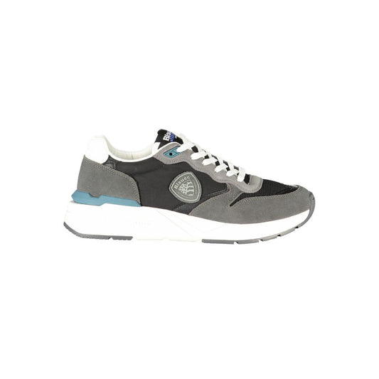 Blauer Schwarzes Leder Herren Sneaker