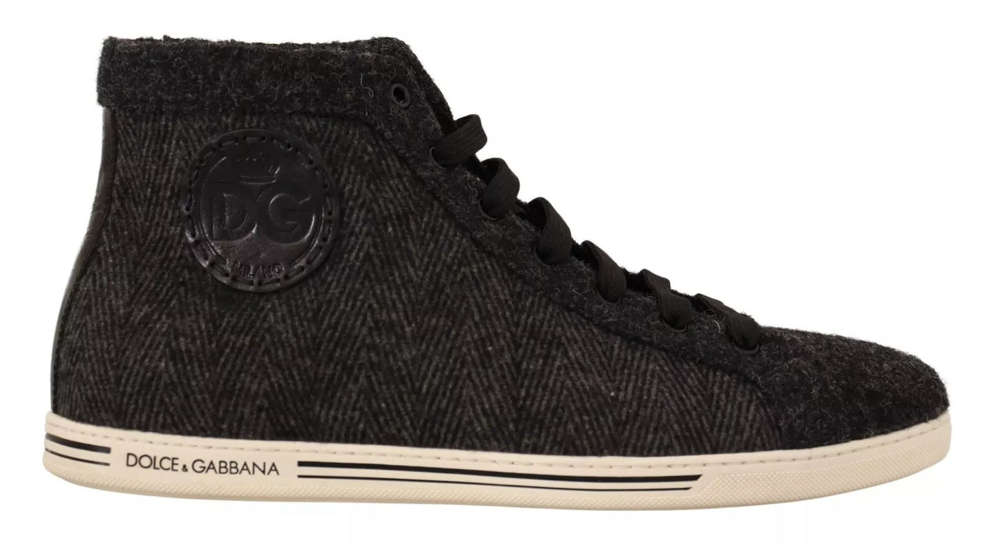 Dolce & Gabbana Graue Wolle Baumwolle Casual High Top Sneakers