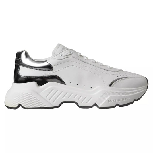 Dolce & Gabbana Weiß Silber Leder Sport DAYMASTER Turnschuhe