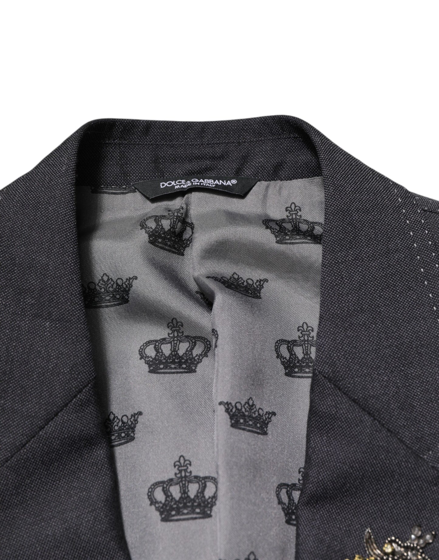 Dolce & Gabbana Dunkelgrauer Wollmantel mit Bienenstickerei Blazer