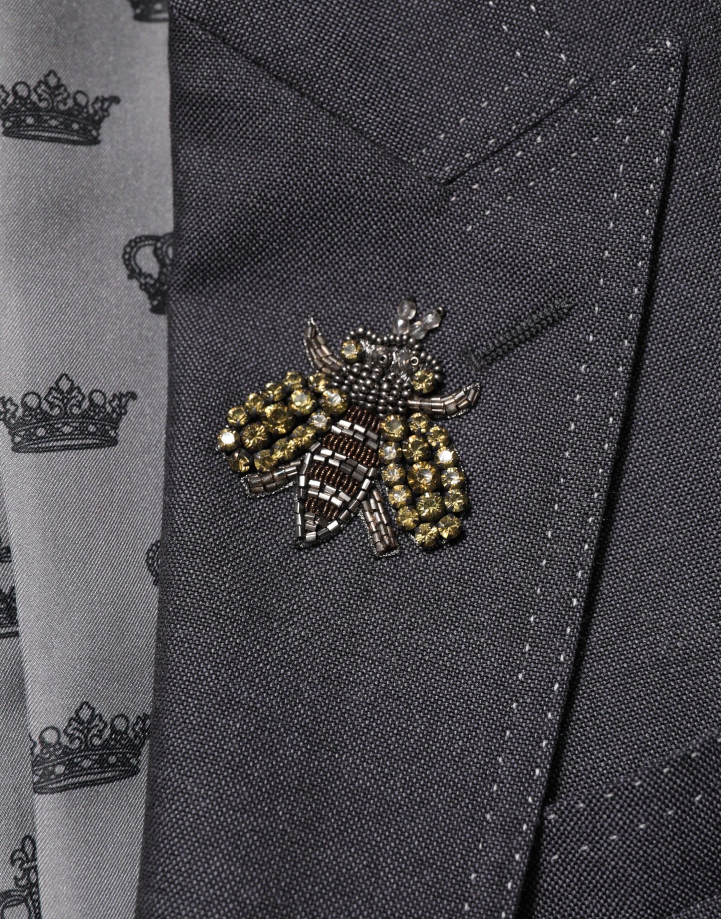 Dolce & Gabbana Dunkelgrauer Wollmantel mit Bienenstickerei Blazer