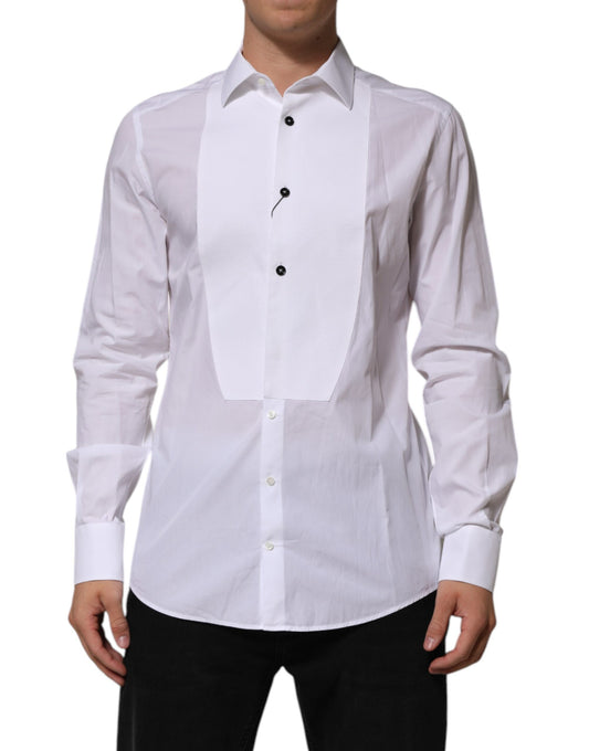 Dolce & Gabbana Weißes Lätzchen Baumwolle Popeline GOLD Herren Hemd