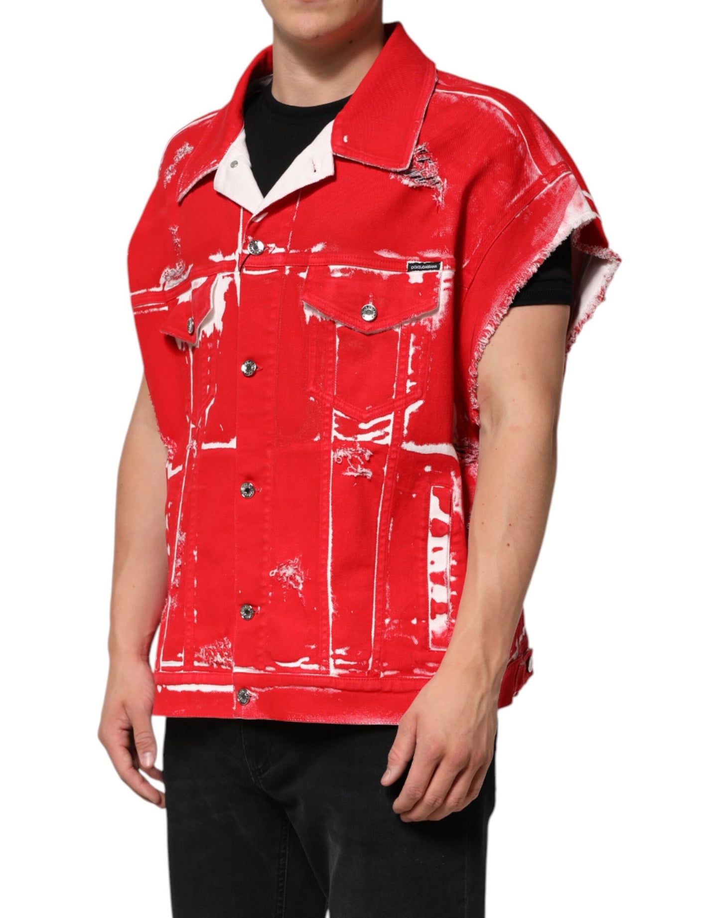 Dolce & Gabbana Rote ärmellose Logo-Plaketten-Weste