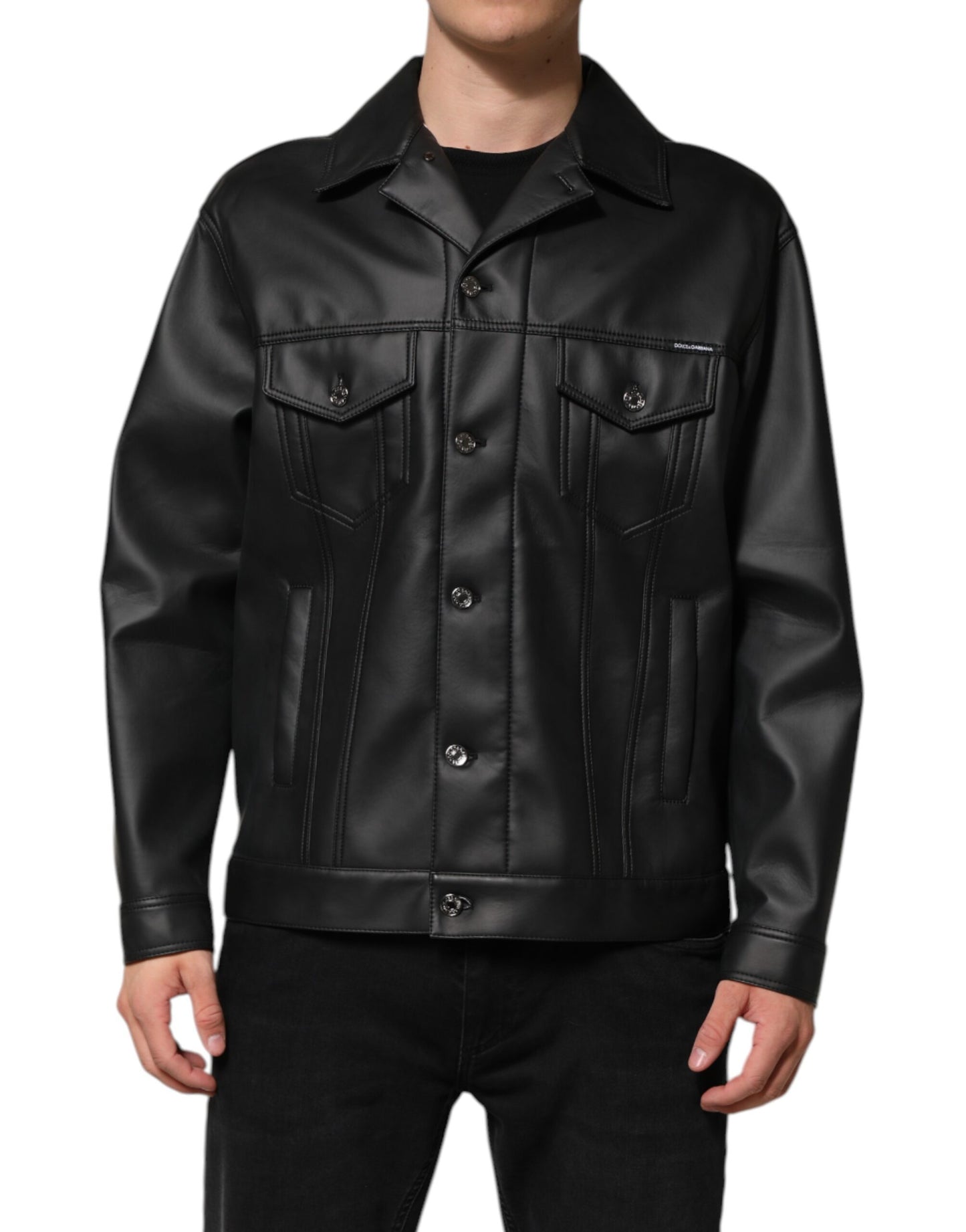 Dolce & Gabbana Schwarze Bikerjacke aus Polyester mit Knopfverschluss