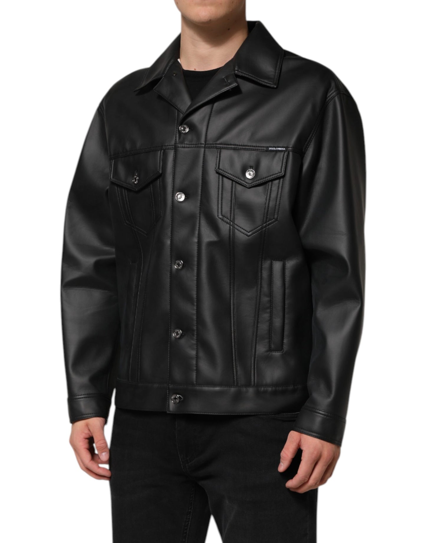 Dolce & Gabbana Schwarze Bikerjacke aus Polyester mit Knopfverschluss