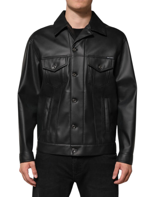Dolce & Gabbana Schwarze Bikerjacke aus Polyester mit Knopfverschluss
