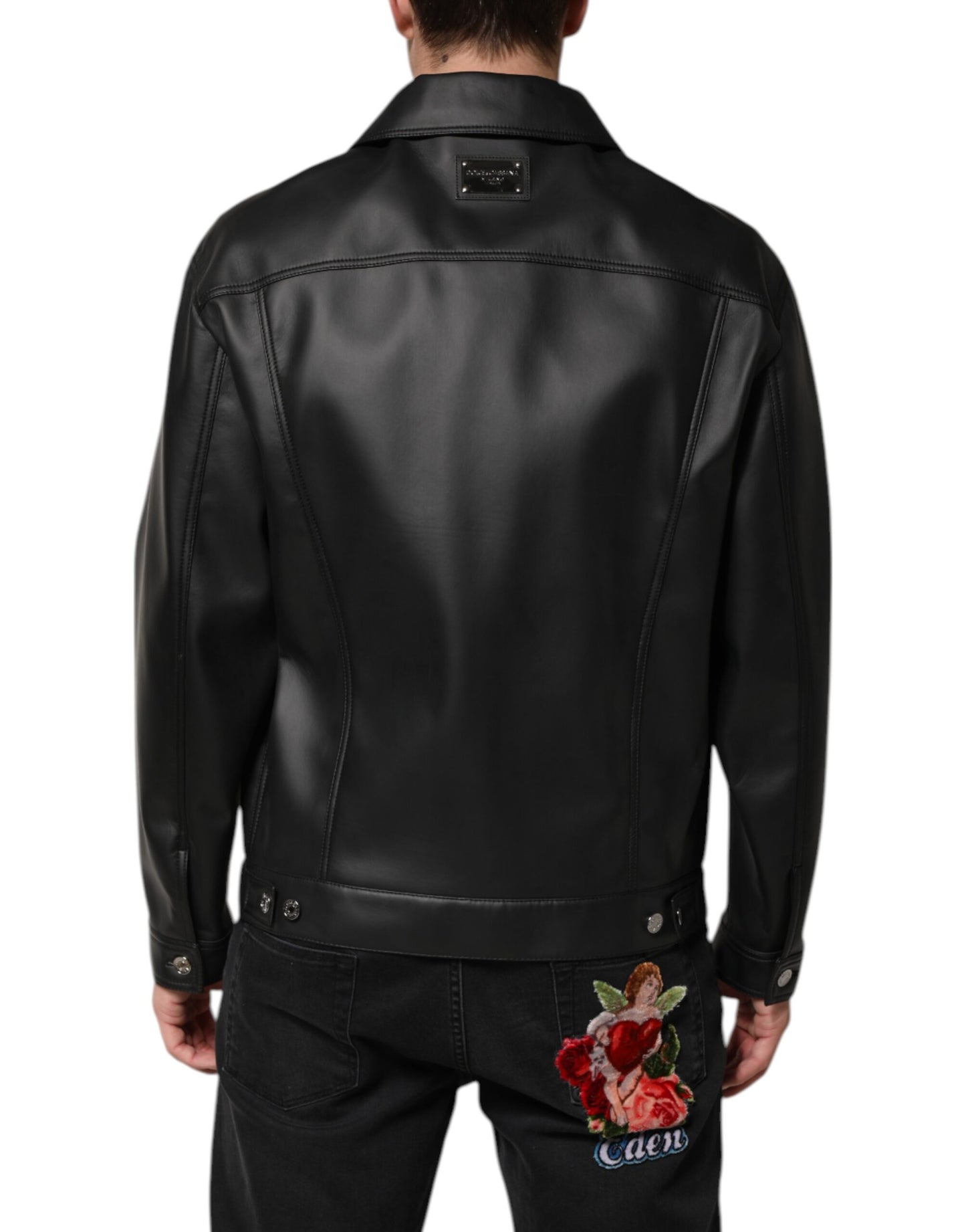 Dolce & Gabbana Schwarze Bikerjacke aus Polyester mit Knopfverschluss