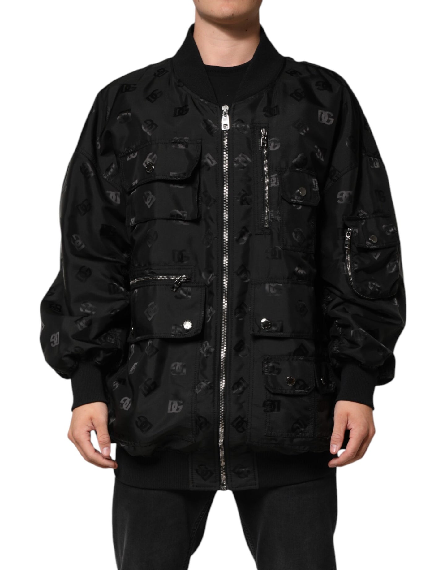 Dolce & Gabbana Schwarze Cargo Windbraker Logo Mania Jacke