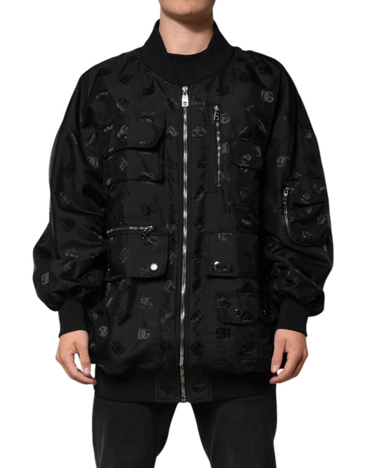 Dolce & Gabbana Schwarze Cargo Windbraker Logo Mania Jacke