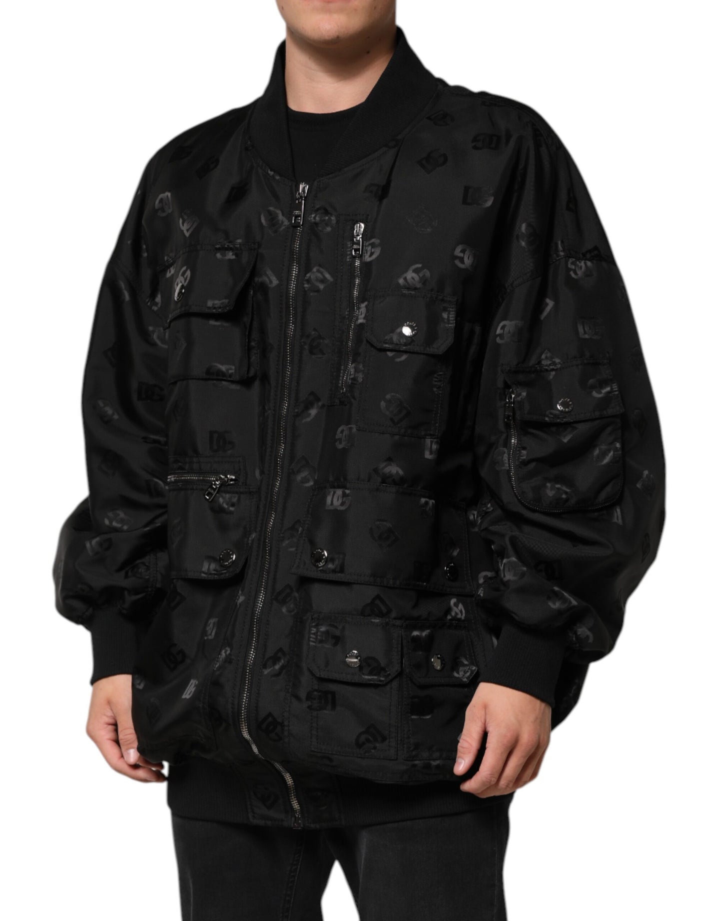 Dolce & Gabbana Schwarze Cargo Windbraker Logo Mania Jacke