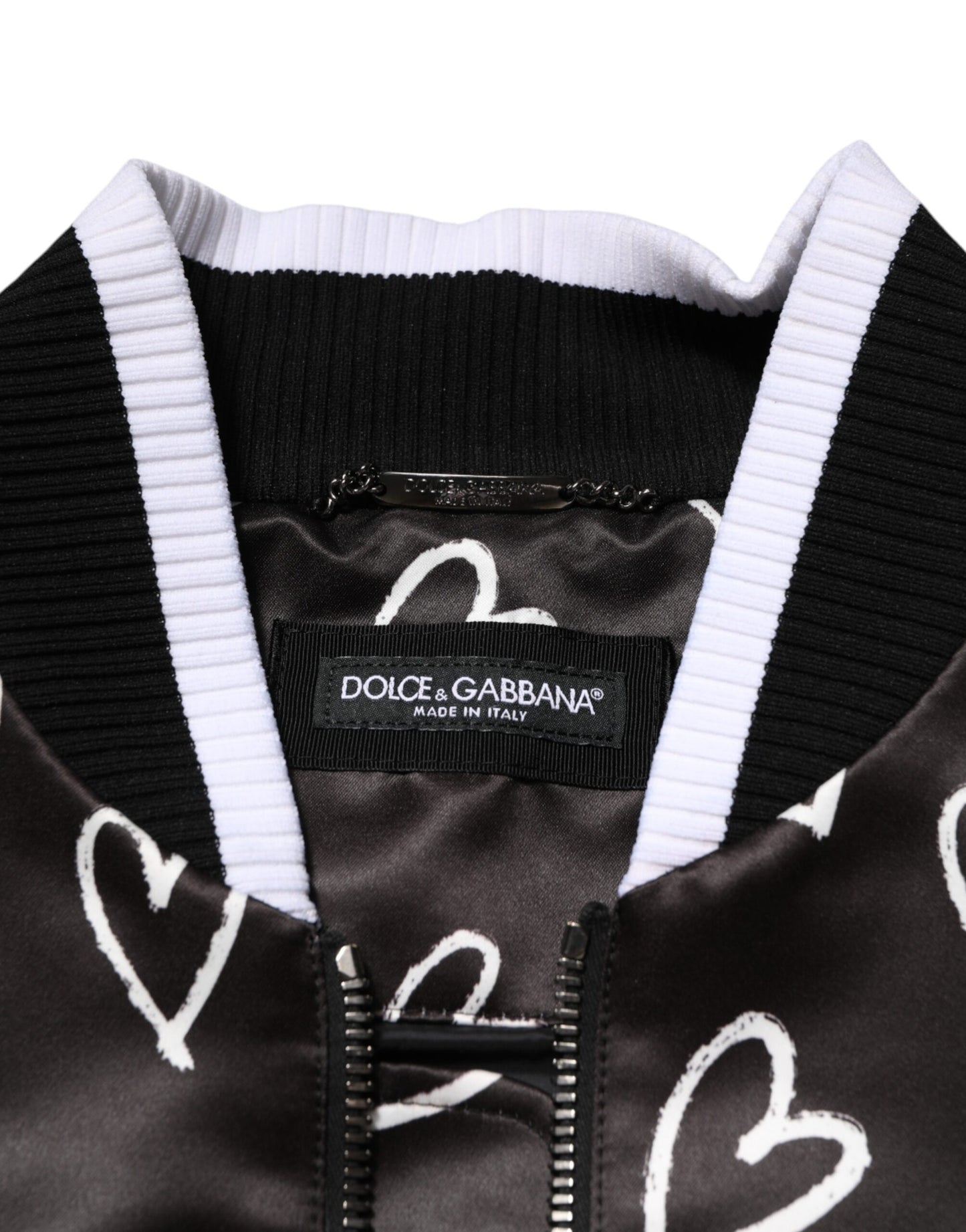 Dolce & Gabbana Schwarze Polyester-Bomberjacke mit Herz-Print