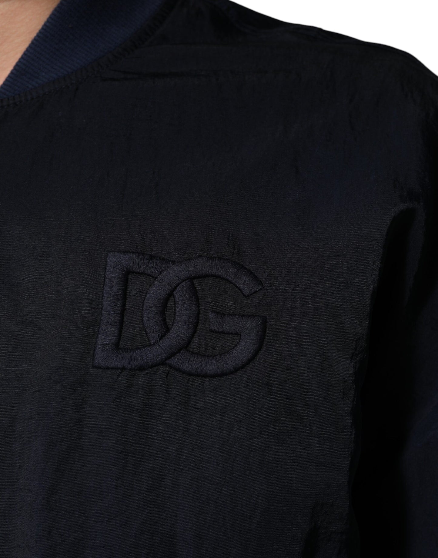 Dolce & Gabbana Blaue Nylon DG Stickerei Männer Bomberjacke