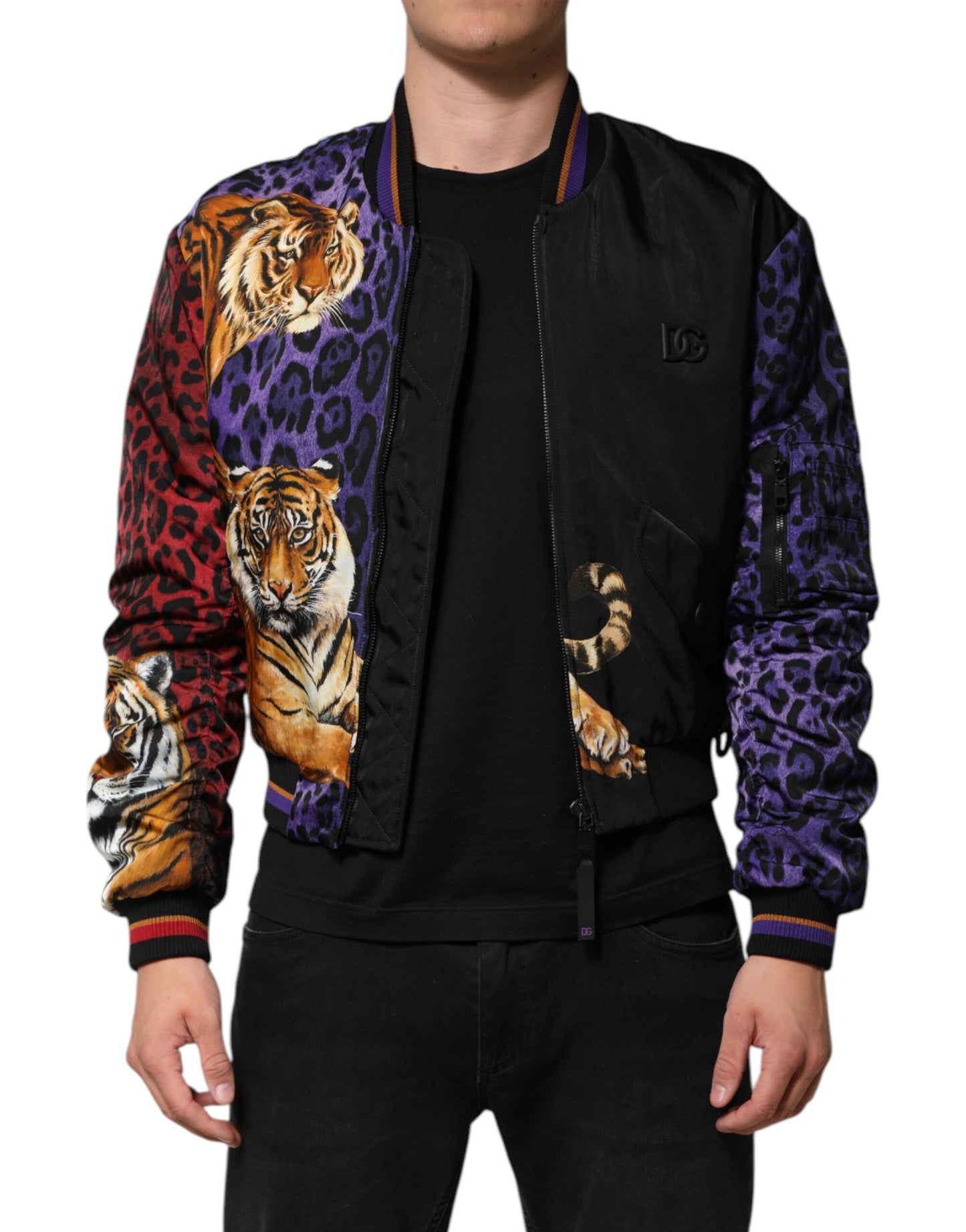 Dolce & Gabbana Multicolor Tiger Print Männer Bomberjacke