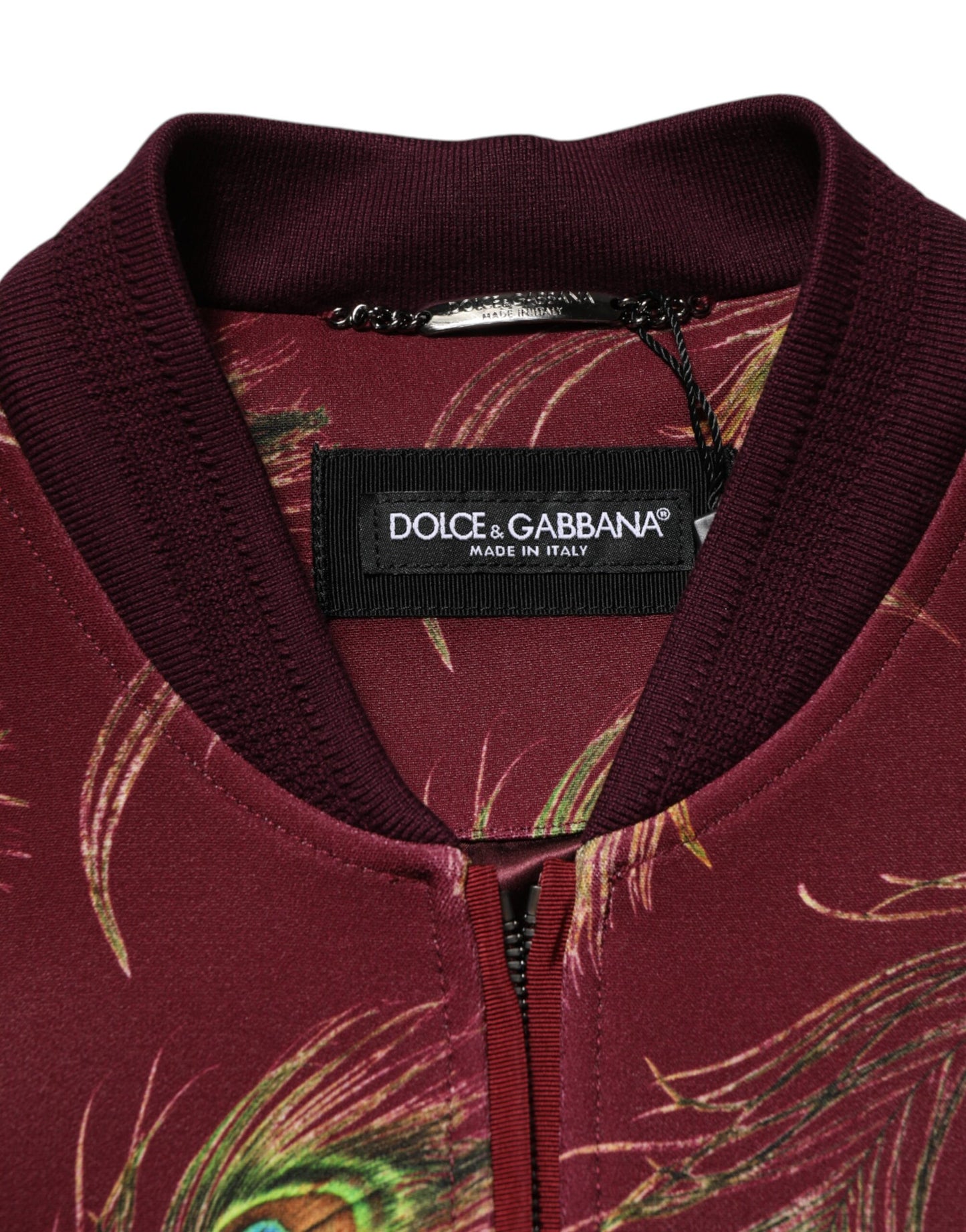 Dolce & Gabbana Kastanienbraune Bomberjacke mit Pfauenfedern