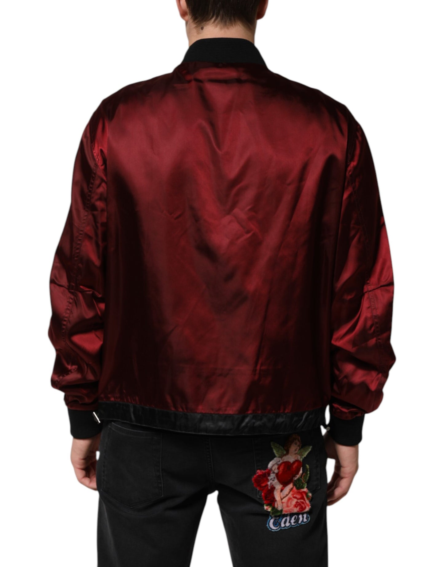Dolce & Gabbana Maroon Nylon DG Crown Stickerei Jacke
