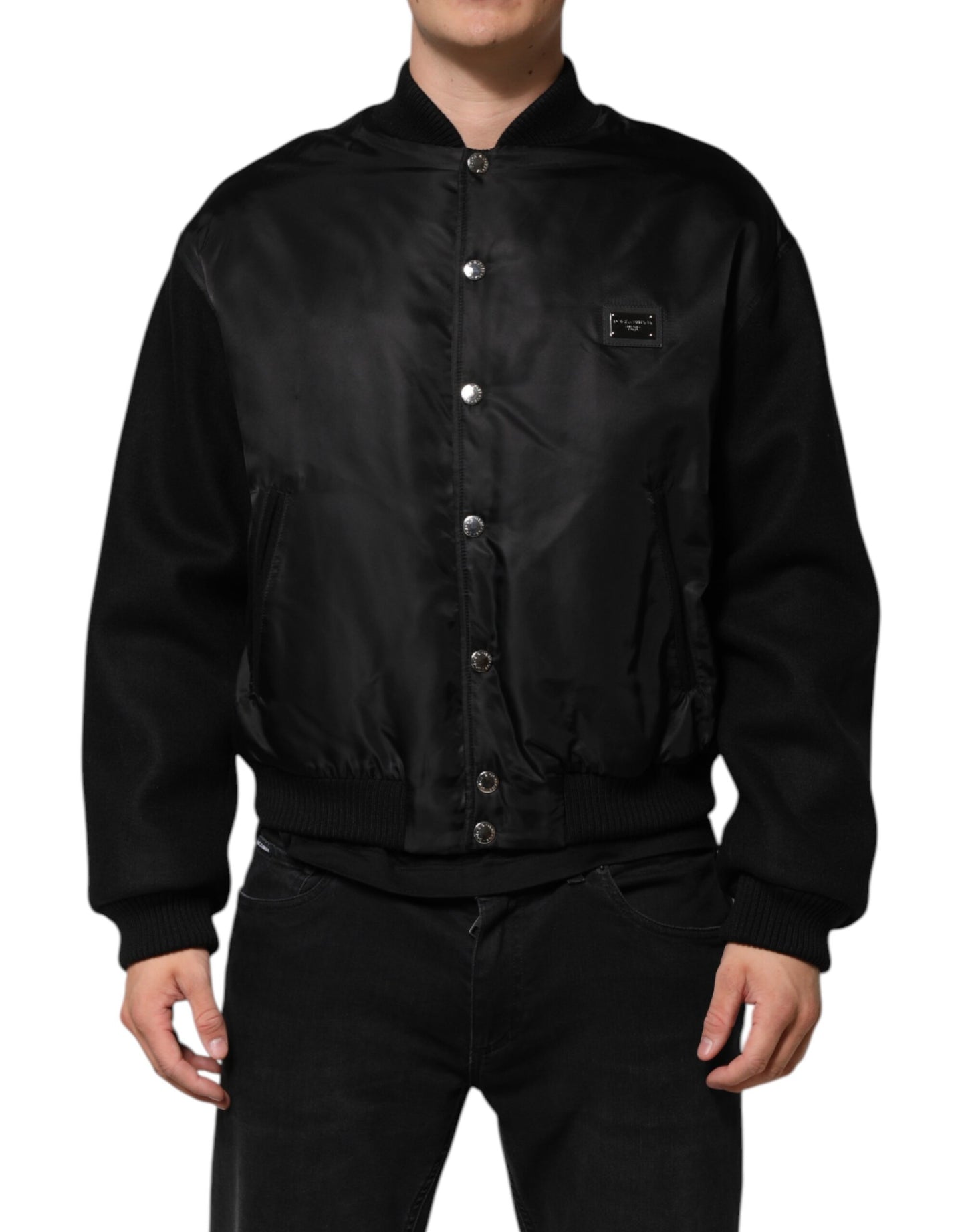 Dolce & Gabbana Schwarze Polyester-Logo-Plakette Bomberjacke