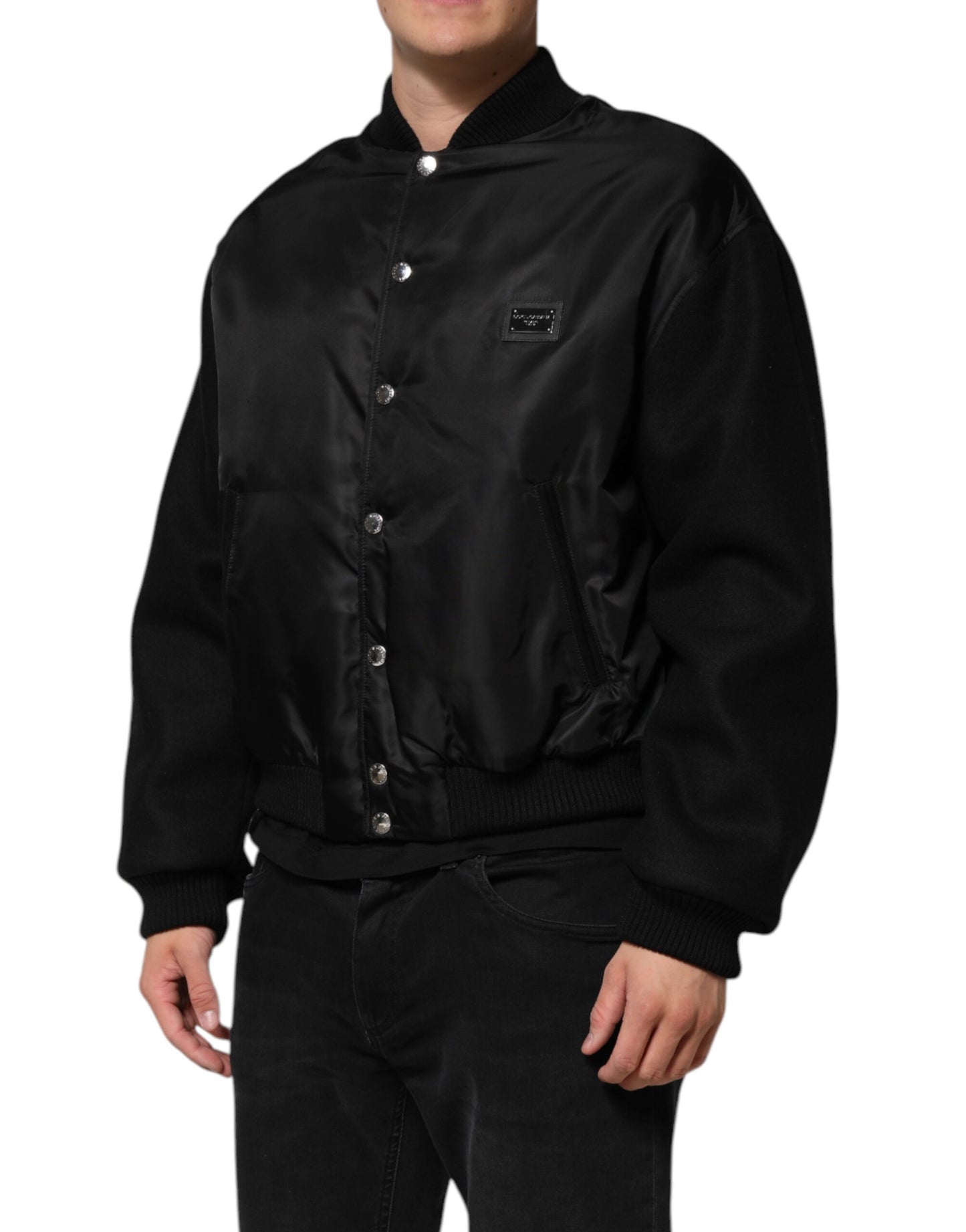 Dolce & Gabbana Schwarze Polyester-Logo-Plakette Bomberjacke