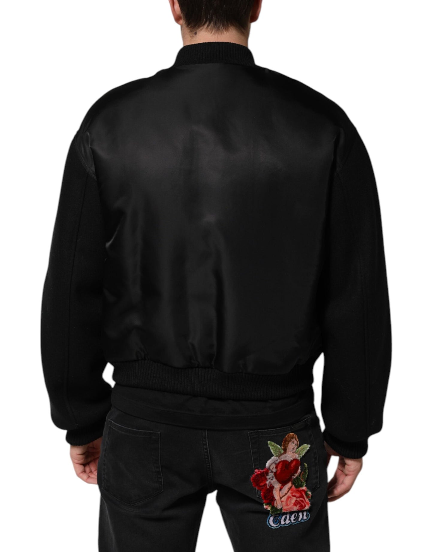 Dolce & Gabbana Schwarze Polyester-Logo-Plakette Bomberjacke
