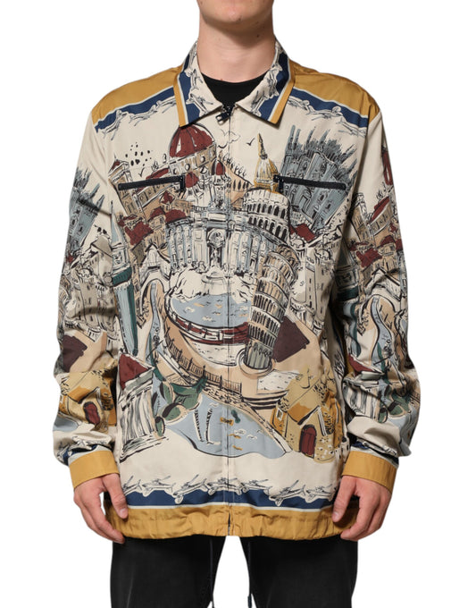 Dolce & Gabbana Multicolor Italienisches Motiv Männer Bomberjacke