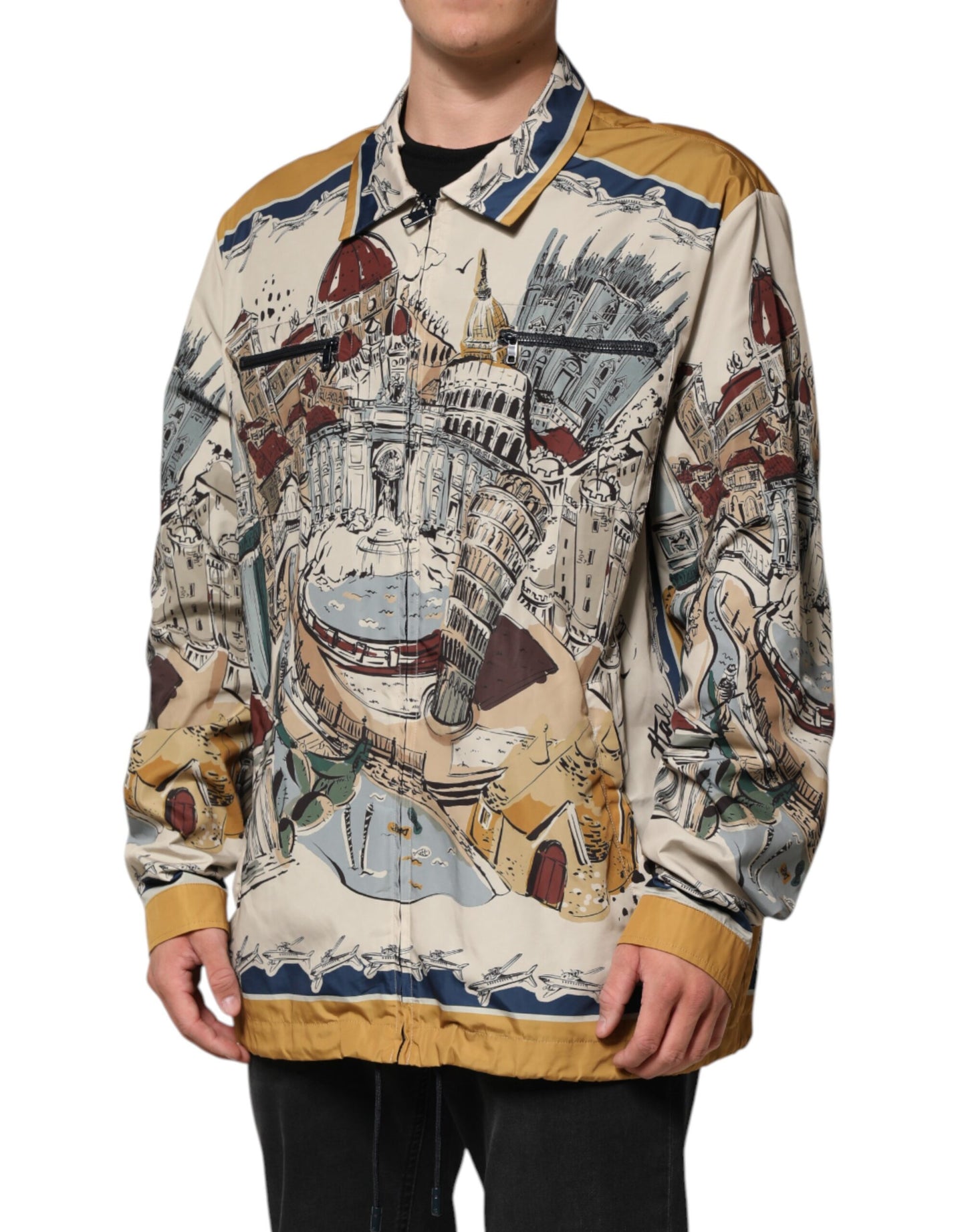 Dolce & Gabbana Multicolor Italienisches Motiv Männer Bomberjacke