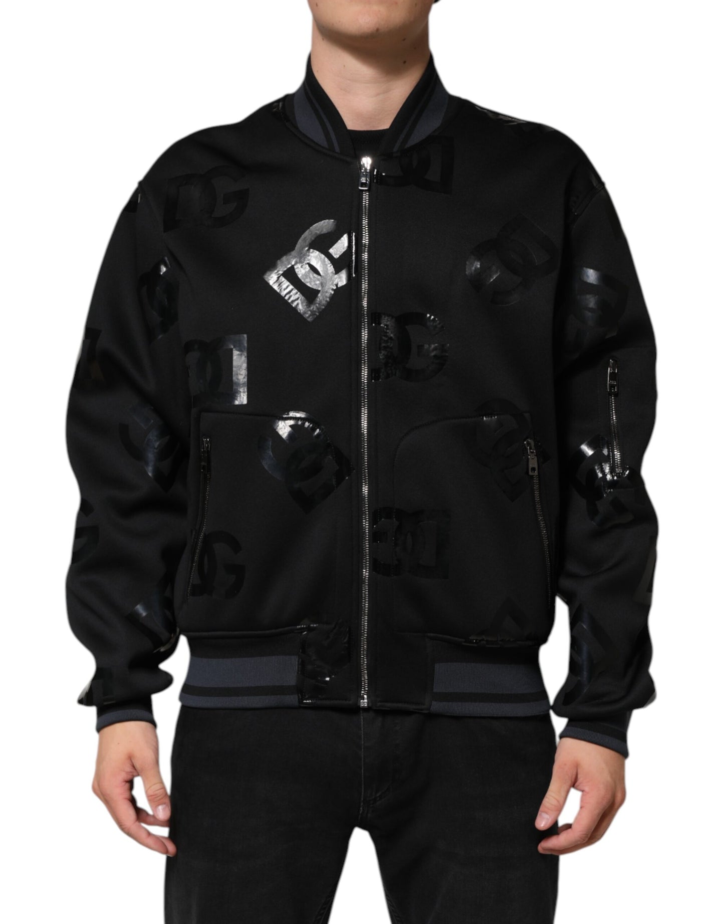 Dolce & Gabbana Schwarze Wolle Logo DG Mania Männer Bomberjacke