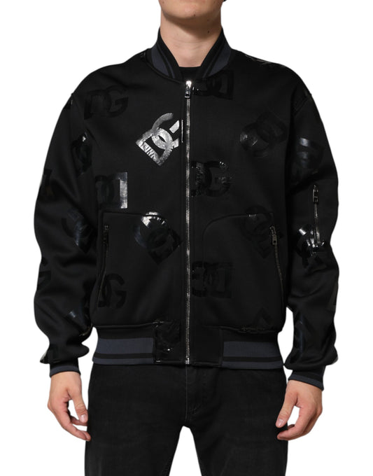 Dolce & Gabbana Schwarze Wolle Logo DG Mania Männer Bomberjacke