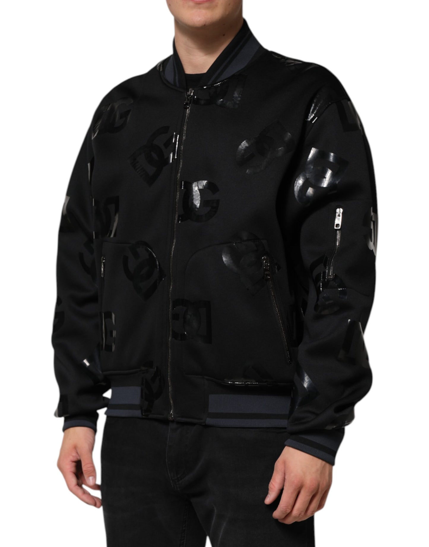Dolce & Gabbana Schwarze Wolle Logo DG Mania Männer Bomberjacke