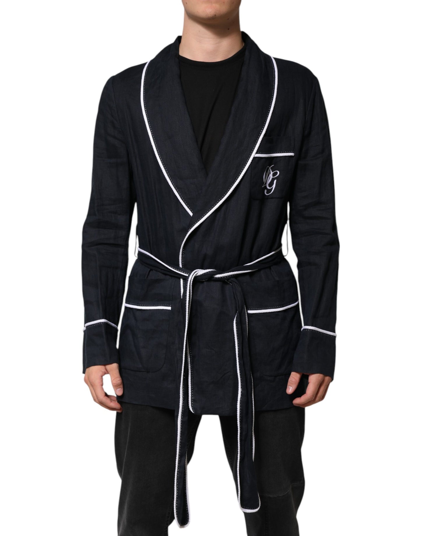 Dolce & Gabbana Dunkelblaue DG-Stickereijacke Robe Blazer