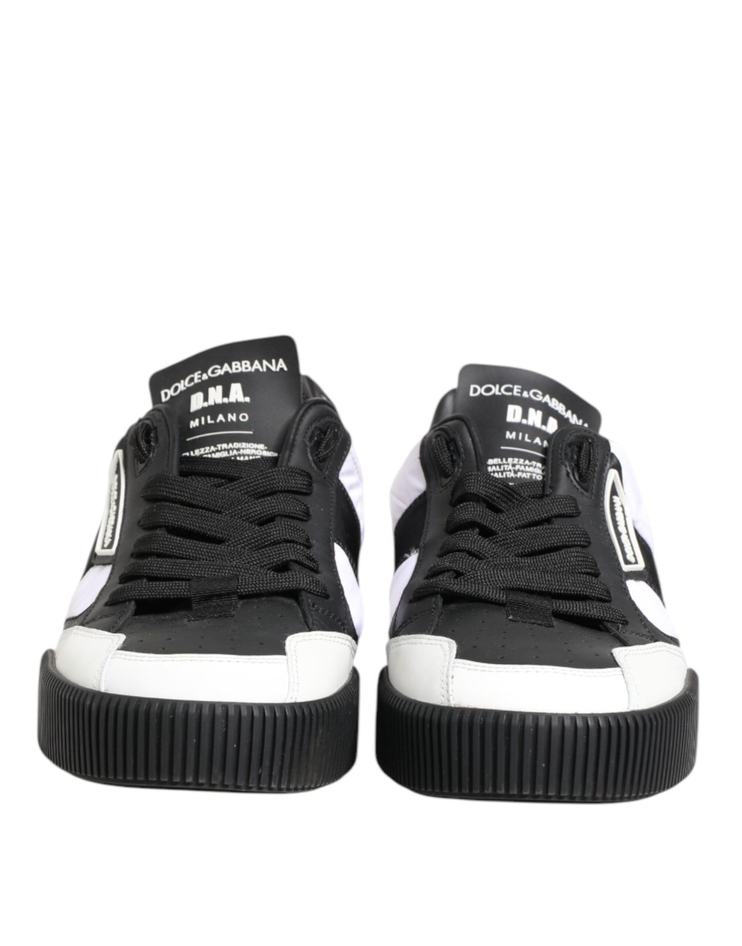 Dolce & Gabbana Schwarz Weiß Leder MIAMI Low Top Sneakers Schuhe