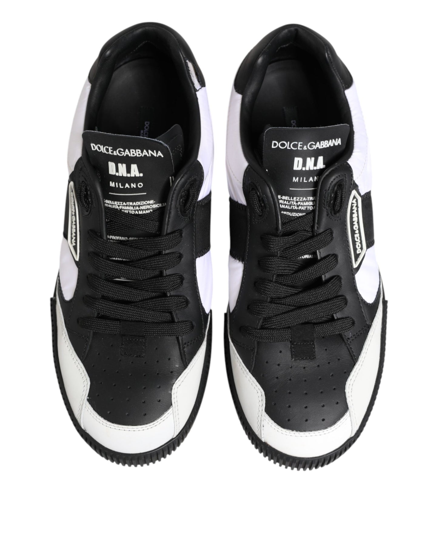 Dolce & Gabbana Schwarz Weiß Leder MIAMI Low Top Sneakers Schuhe