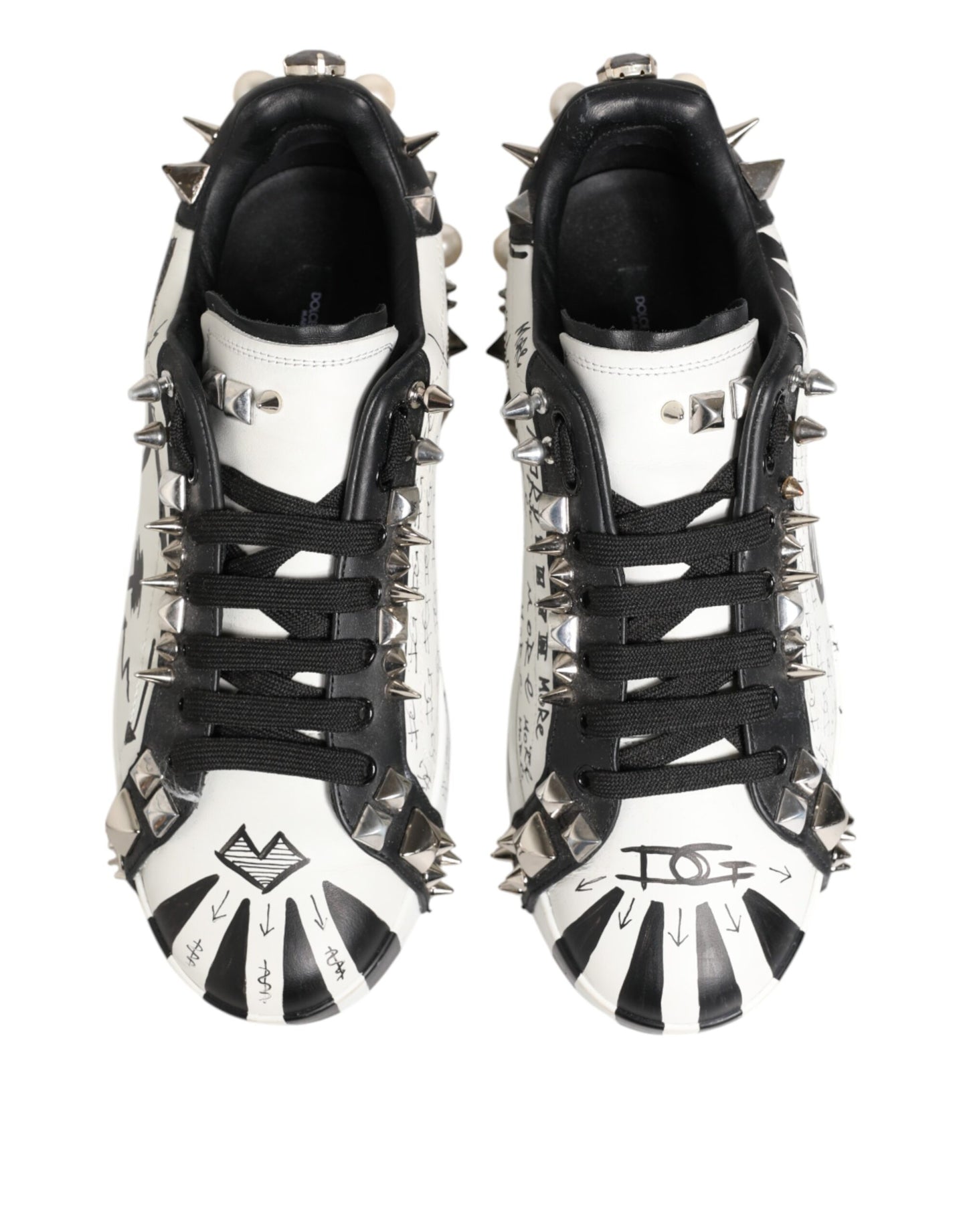 Dolce & Gabbana Weiße Nieten bedruckte Low Top Sneakers Schuhe